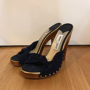 Jimmy Choo black suede wooden clogs